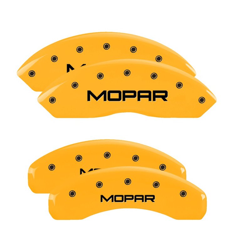 12059SMOPYL Front & Rear Disc Brake Caliper Covers Fits Select Dodge Nitro [Yellow Finish w/ Black MOPAR]