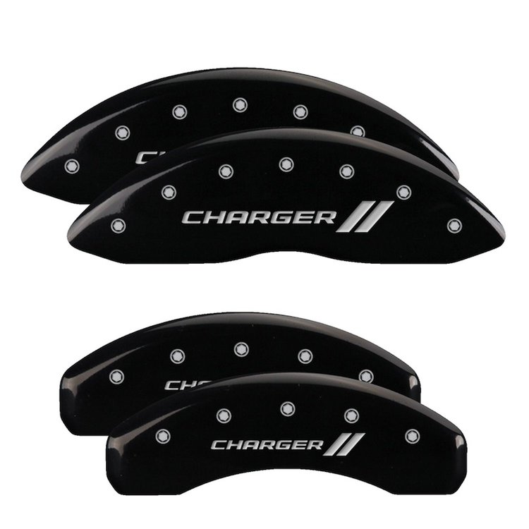 12088SCH1BK Front & Rear Disc Brake Caliper Covers Fits Select Dodge Challenger/Charger/Dodge Magnum [Black w/Silver Charger ll]