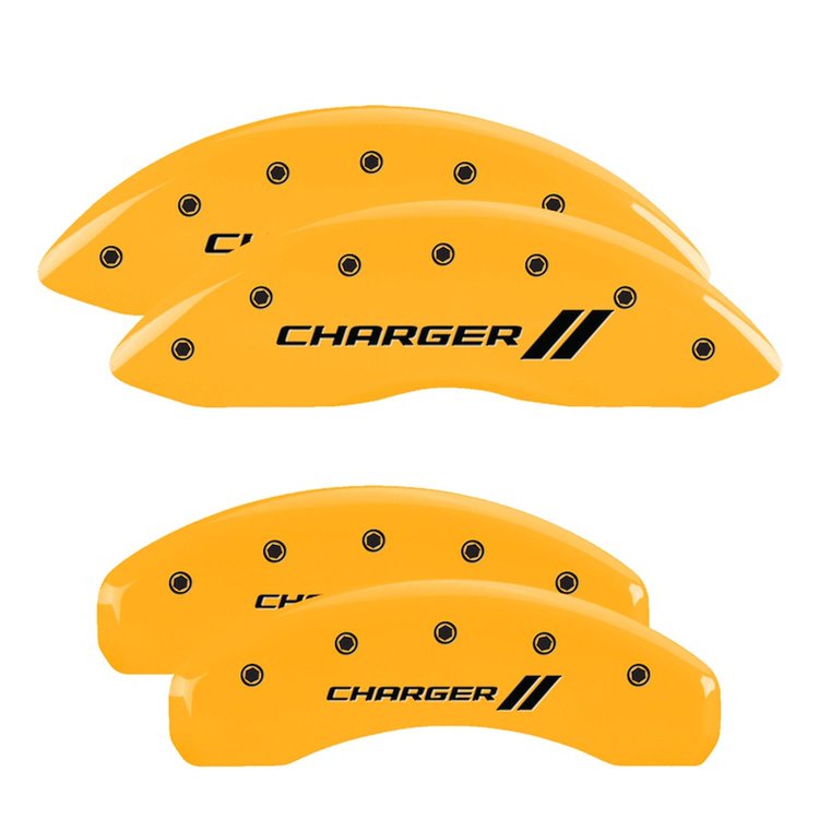 12088SCH1YL Front & Rear Disc Brake Caliper Covers Fits Select Dodge Challenger/Charger/Dodge Magnum [Yellow w/Black Charger ll]