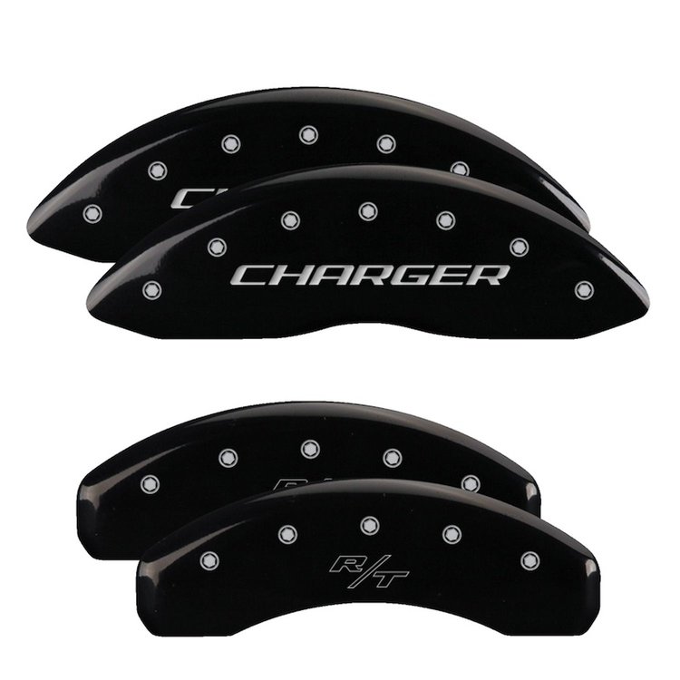 12088SCHRBK Front Disc Brake Caliper Covers Fits Select Dodge Challenger/Dodge Charger/Dodge Magnum [Black w/Silver Charger /RT]