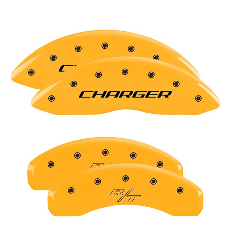 12088SCHRYL Front Disc Brake Caliper Covers Fits Select Dodge Challenger/Dodge Charger/Dodge Magnum [Yellow w/Black Charger /RT]