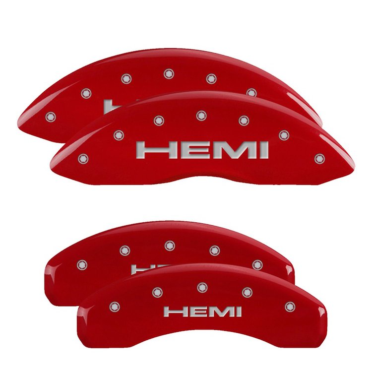 12088SHEMRD Front & Rear Disc Brake Caliper Covers Fits Select Dodge Challenger/Dodge Charger/Dodge Magnum [Red w/Silver Hemi]