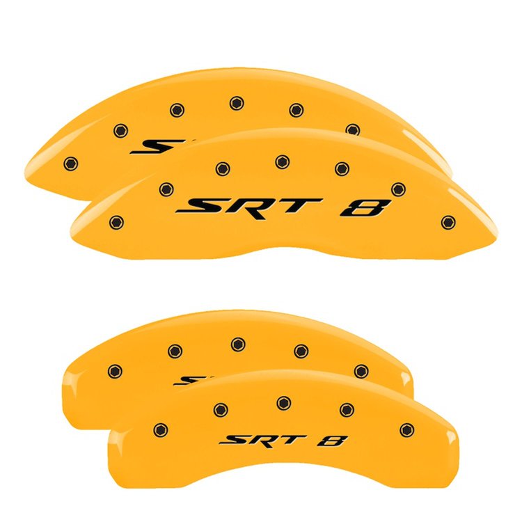 12088SSR8YL Front & Rear Disc Brake Caliper Covers Fits Select Dodge Challenger/Charger/Dodge Magnum [Yellow w/Black SRT 8]
