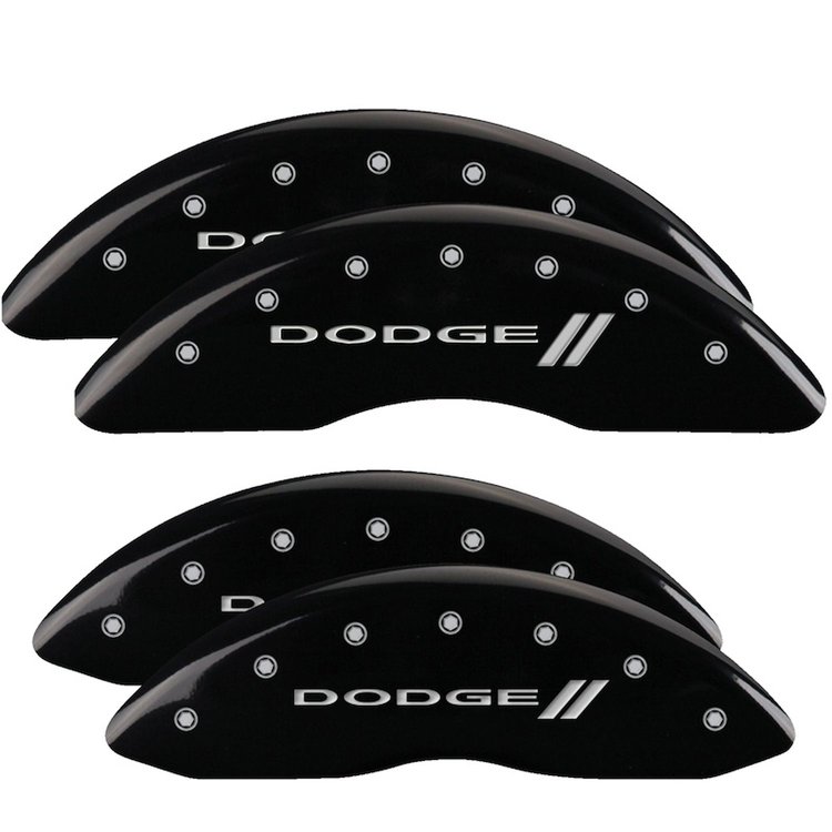 12124SDD3BK Front & Rear Disc Brake Caliper Covers Fits Select Dodge Ram 2500, Dodge Ram 3500 [Black Finish w/ Silver Dodge ll]
