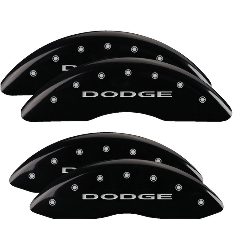 12124SDD4BK Front & Rear Disc Brake Caliper Covers Fits Select Dodge Ram 2500/Dodge Ram 3500 [Black w/Silver Dodge (No Stripes)]