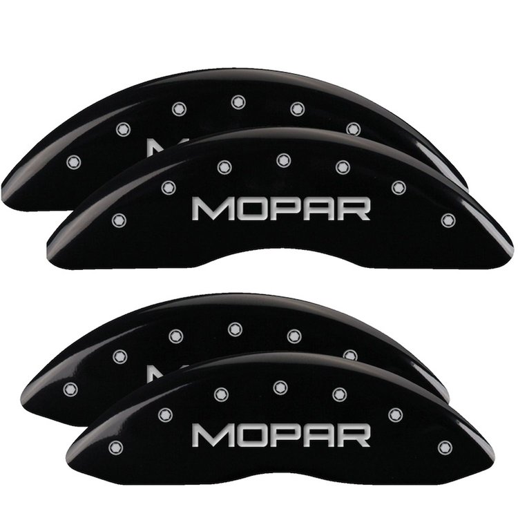 12124SMOPBK Front & Rear Disc Brake Caliper Covers for 2010 Dodge Ram 2500, 2010 Dodge Ram 3500 [Black Finish w/ Silver MOPAR]