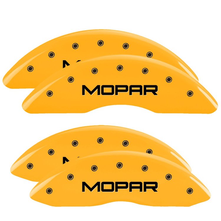 12124SMOPYL Front & Rear Disc Brake Caliper Covers for 2010 Dodge Ram 2500, 2010 Dodge Ram 3500 [Yellow Finish w/ Black MOPAR]