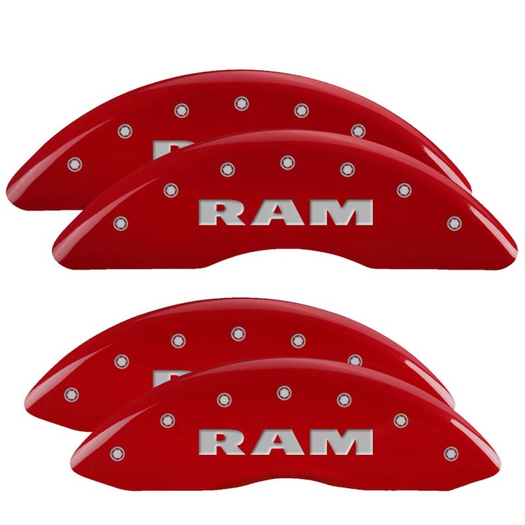 12124SRAMRD Front & Rear Disc Brake Caliper Covers for 2010 Dodge Ram 2500, 2010 Dodge Ram 3500 [Red Finish w/ Silver RAM]