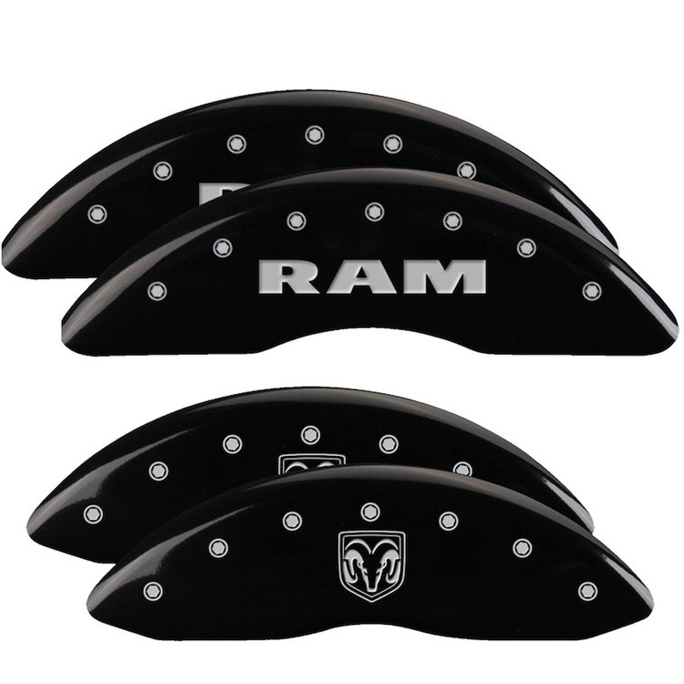 12124SRMHBK Front Disc Brake Caliper Covers for 2010 Dodge Ram 2500, 2010 Dodge Ram 3500 [Black Finish w/ Silver RAM / RAMHEAD]
