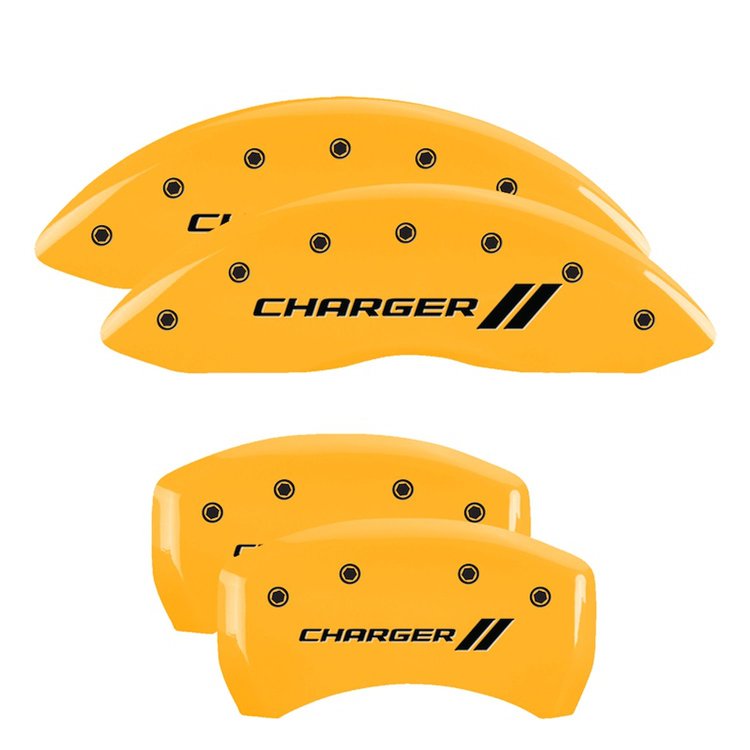 12162SCH1YL Front & Rear Disc Brake Caliper Covers Fits Select Dodge Challenger/Dodge Charger [Yellow w/Black Charger ll]