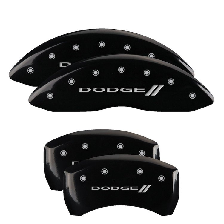 12162SDD3BK Front & Rear Disc Brake Caliper Covers Fits Select Dodge Challenger, Dodge Charger [Black Finish w/ Silver Dodge ll]