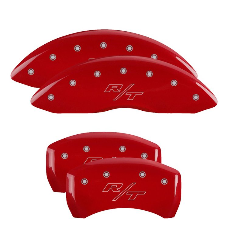 12181SRTRRD Front & Rear Disc Brake Caliper Covers Fits Select Dodge Challenger/Dodge Charger [Red w/Silver RT (Vintage)]