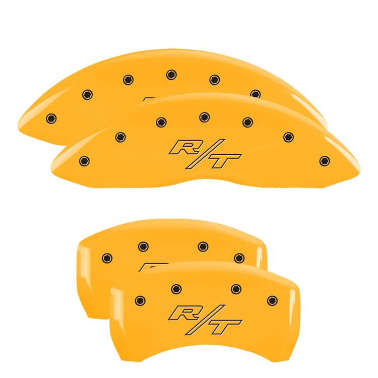 12181SRTRYL Front & Rear Disc Brake Caliper Covers Fits Select Dodge Challenger/Dodge Charger [Yellow w/Black RT (Vintage)]