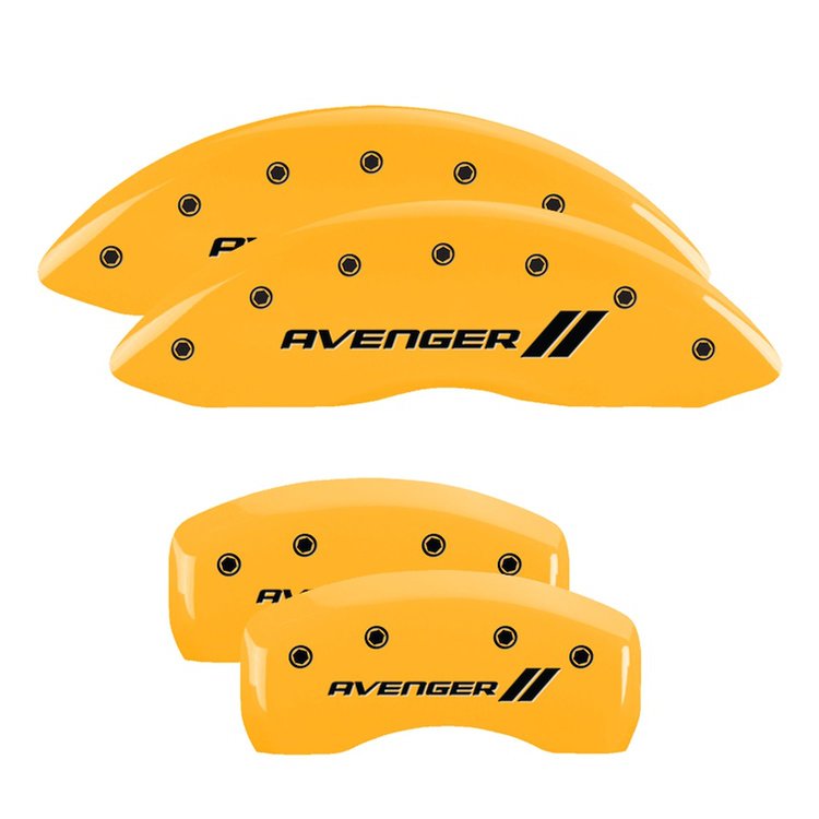 12192SAV1YL Front & Rear Disc Brake Caliper Covers Fits Select Dodge Avenger, Dodge Caliber [Yellow Finish w/ Black Avenger ll]