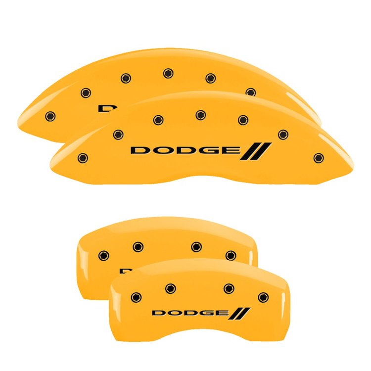 12192SDD3YL Front & Rear Disc Brake Caliper Covers Fits Select Dodge Avenger, Dodge Caliber [Yellow Finish w/ Black Dodge ll]