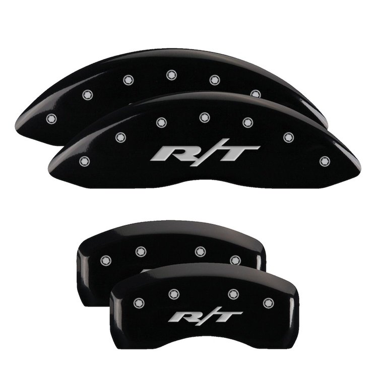 12192SRT1BK Front & Rear Disc Brake Caliper Covers Fits Select Dodge Avenger, Dodge Caliber [Black Finish w/ Silver RT1 (Truck)]
