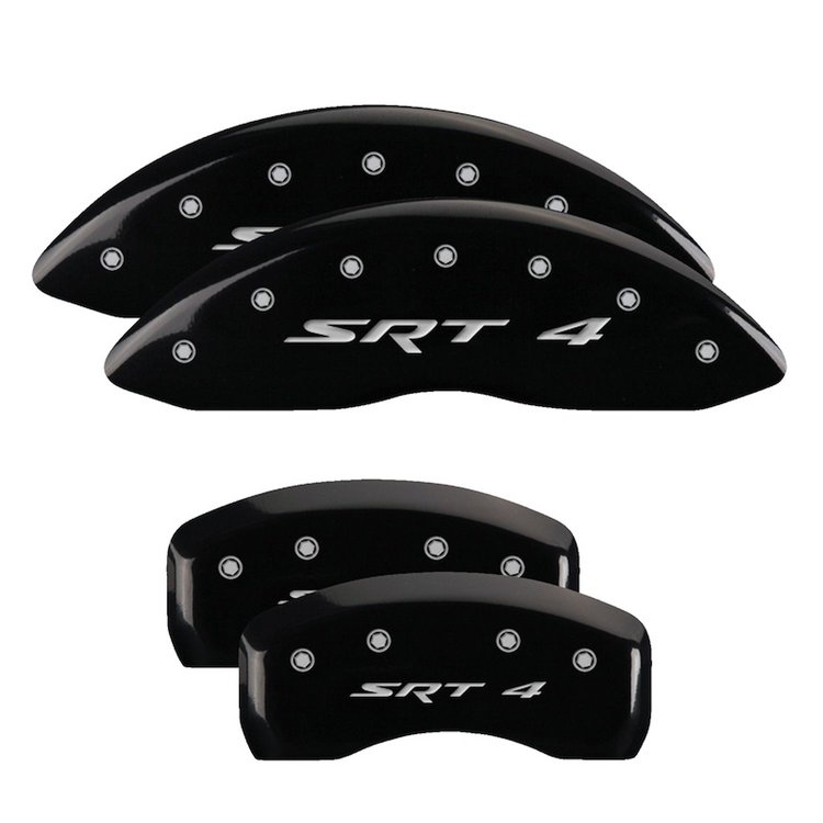 12192SSR4BK Front & Rear Disc Brake Caliper Covers Fits Select Dodge Avenger, Dodge Caliber [Black Finish w/ Silver SRT 4]