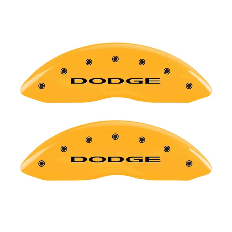 Set of 4 caliper covers Engraved Front and Rear With out stripes/Dodge Yellow powder coat finish black characters