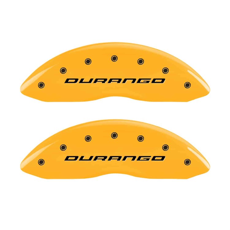 Set of 4 caliper covers Engraved Front and Rear With out stripes/Durango Yellow powder coat finish black characters