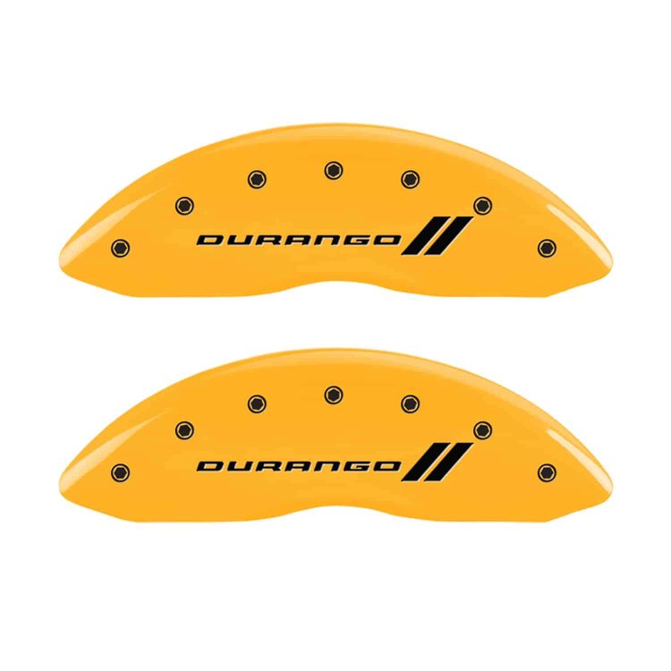 Set of 4 caliper covers Engraved Front and Rear With stripes/Durango Yellow powder coat finish black characters