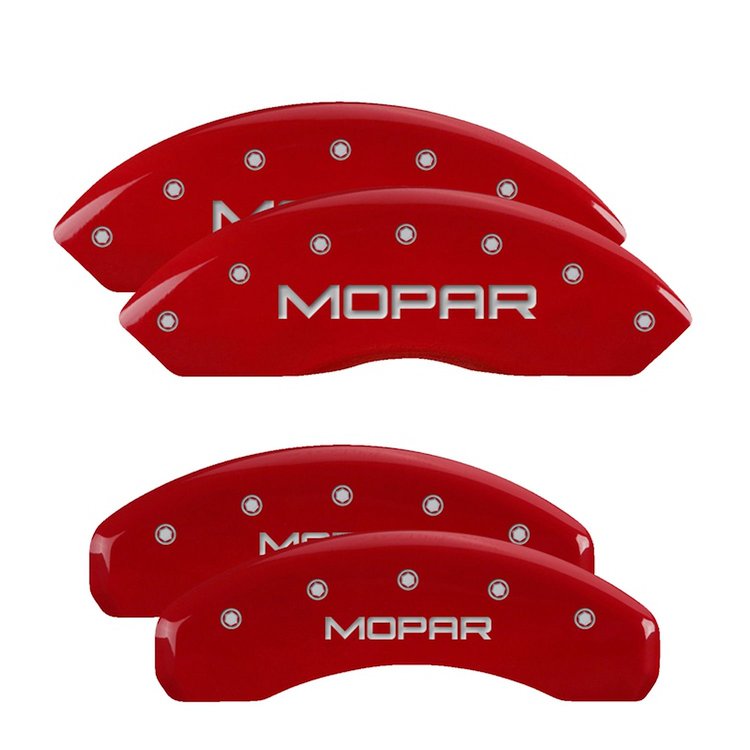 12200SMOPRD Front & Rear Disc Brake Caliper Covers Fits Select Dodge Grand Caravan, Dodge Journey [Red Finish w/ Silver MOPAR]