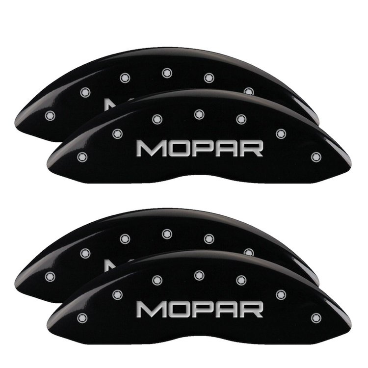 12203SMOPBK Front & Rear Disc Brake Caliper Covers for 2001-2002 Dodge Viper [Black Finish w/ Silver MOPAR]