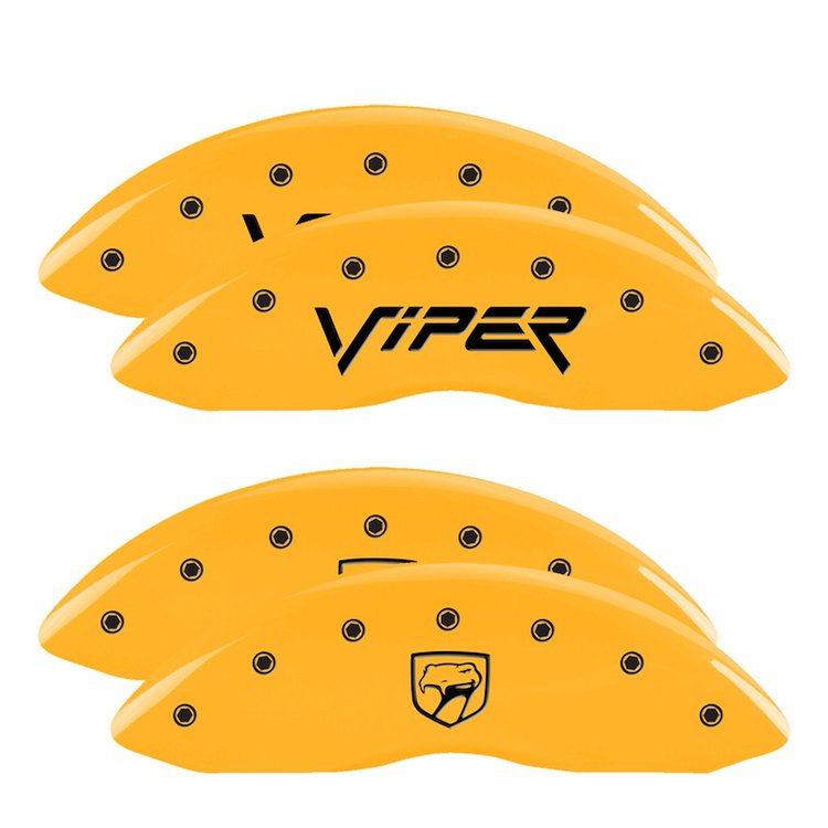 12203SSNPYL Front Disc Brake Caliper Covers for 2001-2002 Dodge Viper [Yellow Finish w/ Black Viper / Snake (Gen 2)]