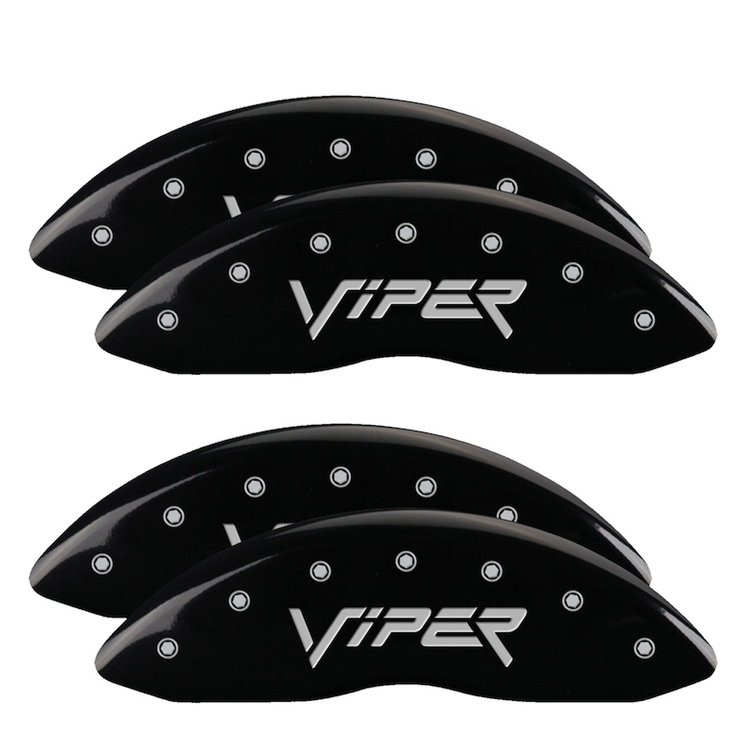 12203SVIPBK Front & Rear Disc Brake Caliper Covers for 2001-2002 Dodge Viper [Black Finish w/ Silver Viper (Gen 2)]