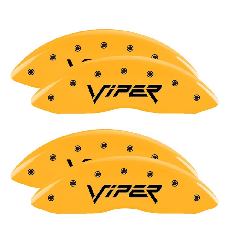 12203SVIPYL Front & Rear Disc Brake Caliper Covers for 2001-2002 Dodge Viper [Yellow Finish w/ Black Viper (Gen 2)]