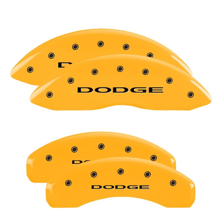 12204SDD4YL Front & Rear Disc Brake Caliper Covers Fits Select Dodge Durango [Yellow Finish w/ Black Dodge (No Stripes)]