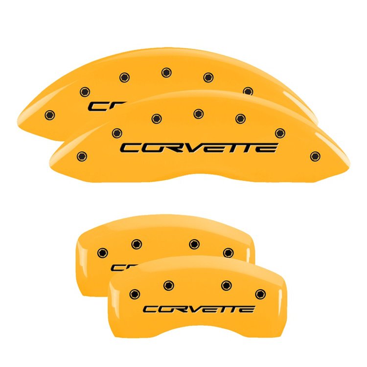 13008SCV6YL Front & Rear Disc Brake Caliper Covers for 2005-2013 Chevy Corvette [Yellow Finish w/ Black Corvette (C6)]