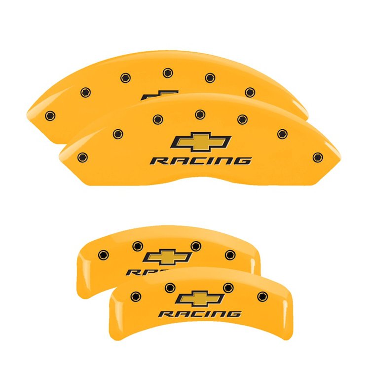 13013SBRCYL Front & Rear Disc Brake Caliper Covers Fits Select Chevy Corvette [Yellow Finish w/ Black Chevy Racing]
