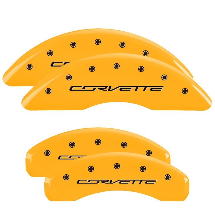 13084SCV7YL Front & Rear Disc Brake Caliper Covers for 2014-2019 Chevy Corvette [Yellow Finish w/ Black Corvette (C7)]