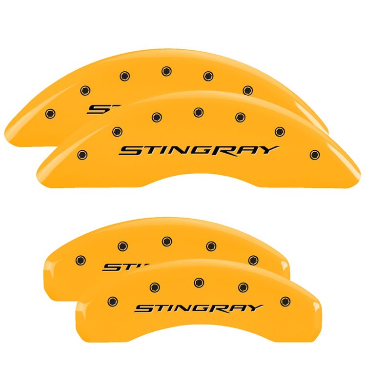 13084SSTYYL Front & Rear Disc Brake Caliper Covers for 2014-2019 Chevy Corvette [Yellow Finish w/ Black Stingray]