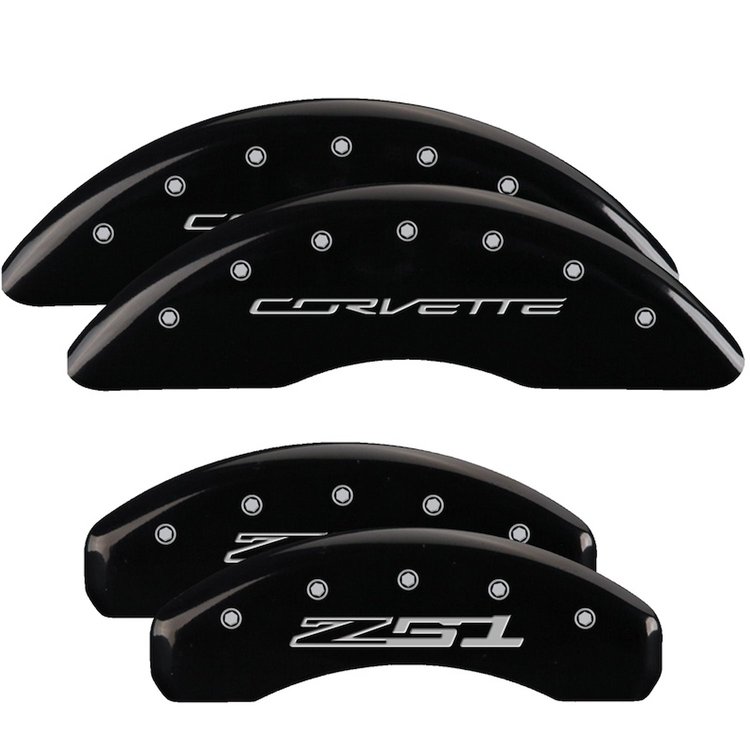 13084SZ51BK Front Disc Brake Caliper Covers for 2014-2019 Chevy Corvette [Black Finish w/ Silver Corvette / Z51 (C7)]