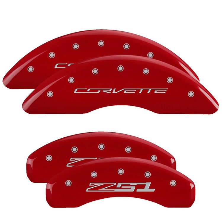 13084SZ51RD Front Disc Brake Caliper Covers for 2014-2019 Chevy Corvette [Red Finish w/ Silver Corvette / Z51 (C7)]