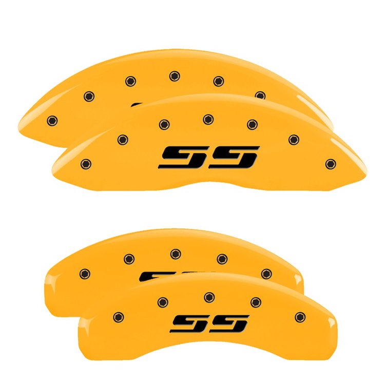14002SSS3YL Front/Rear Brake Caliper Covers Fits Chevy Avalanche/Express/Silverado/Suburban/Tahoe [Yellow w/Black SS Silverado]