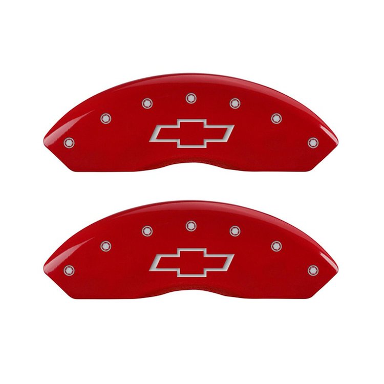 14003FBOWRD Front Disc Brake Caliper Covers Fits Select Chevy C2500/Chevy C3500/Chevy Express 2500 [Red w/Silver Bowtie]