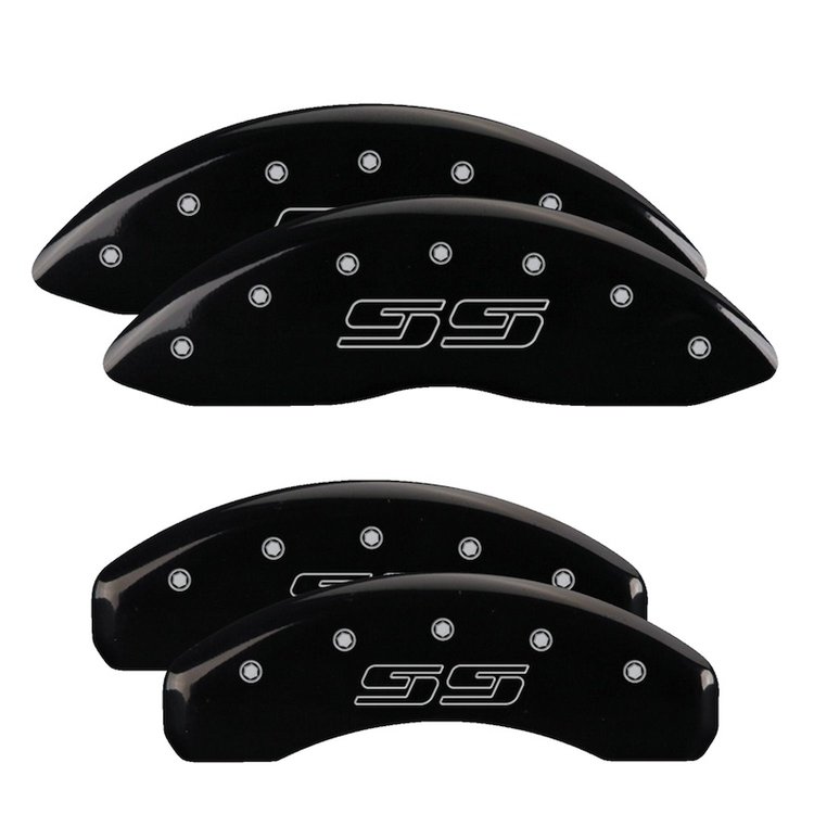 14004SSS1BK Front/Rear Brake Caliper Covers Fits Chevy Silverado 1500/Avalanche/Suburban/Tahoe [Black w/Silver SS (Avalanche)]
