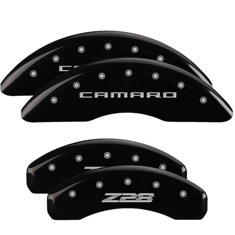 14011SZ85BK Front Disc Brake Caliper Covers for 2012-2015 Chevy Camaro [Black Finish w/ Silver Camaro / Z28 (Gen 5)]