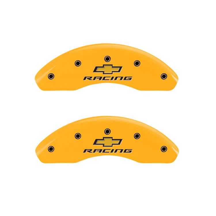 14012FBRCYL Front Disc Brake Caliper Covers Fits Select Chevy Cruze, Chevy Cruze Limited [Yellow Finish w/ Black Chevy Racing]
