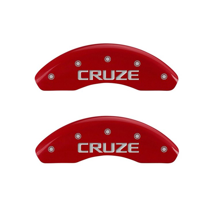 14012FCRZRD Front Disc Brake Caliper Covers Fits Select Chevy Cruze, Chevy Cruze Limited [Red Finish w/ Silver Cruze]