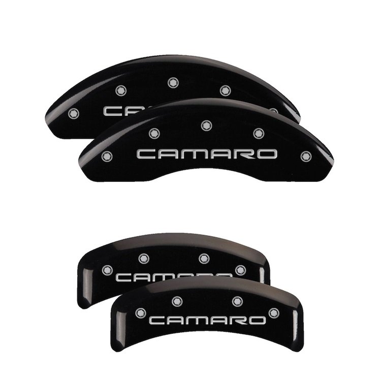 14026SCA4BK Front & Rear Disc Brake Caliper Covers for 1997-1997 Chevy Camaro [Black Finish w/ Silver Camaro (Gen 4)]