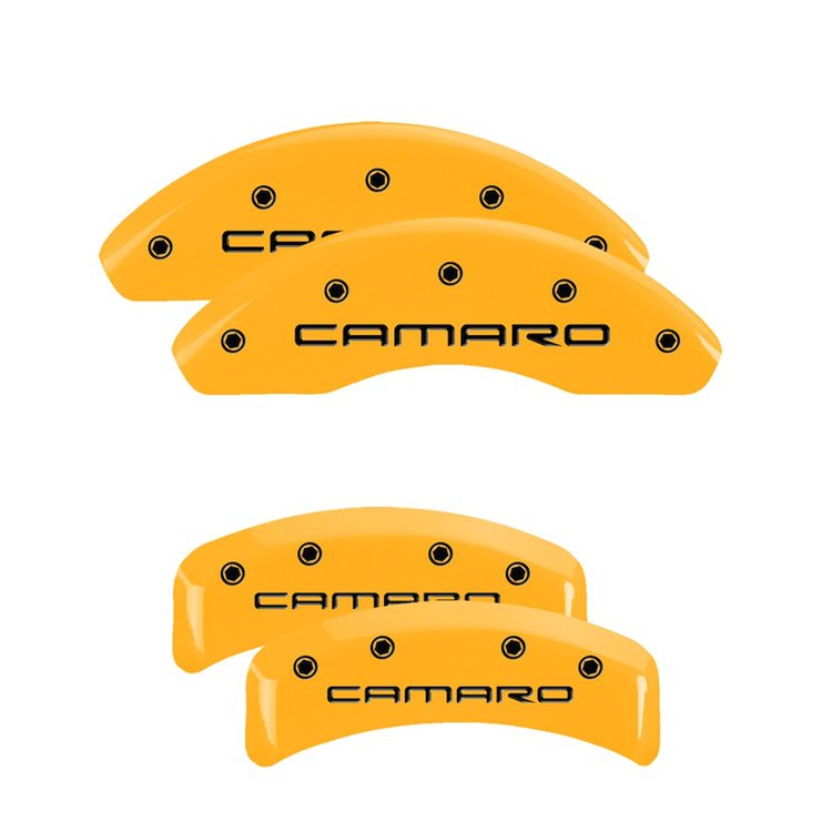14026SCA4YL Front & Rear Disc Brake Caliper Covers for 1997-1997 Chevy Camaro [Yellow Finish w/ Black Camaro (Gen 4)]