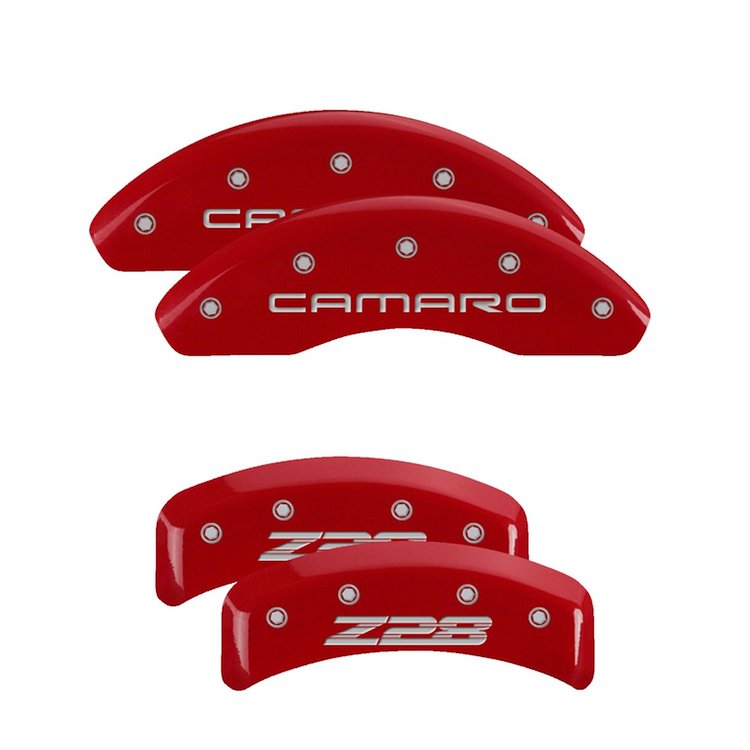 14026SZ84RD Front Disc Brake Caliper Covers for 1997-1997 Chevy Camaro [Red Finish w/ Silver Camaro / Z28 (Gen 4)]