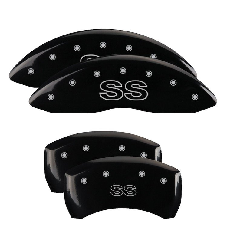 14027SSSCBK Front & Rear Disc Brake Caliper Covers for 1998-2002 Chevy Camaro [Black Finish w/ Silver SS (Classic)]