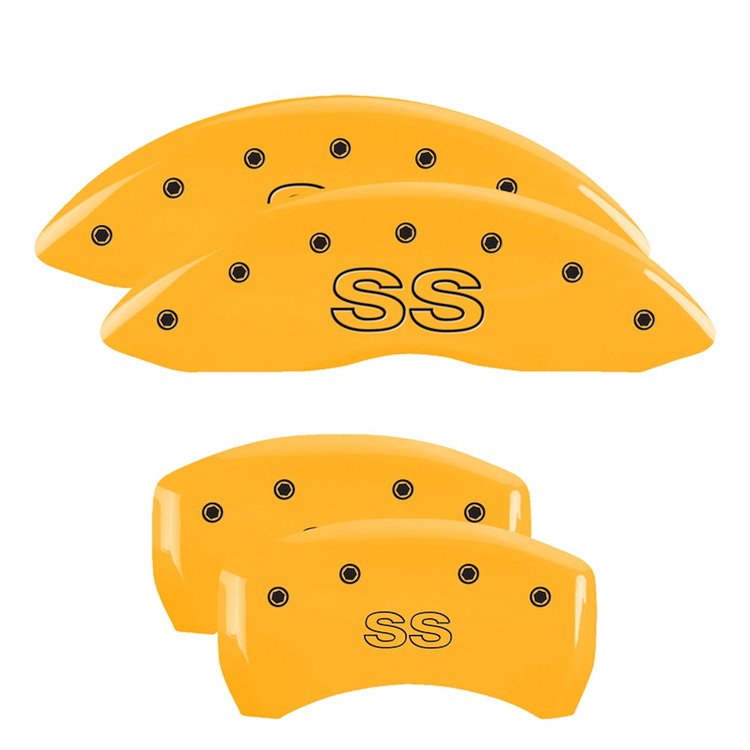 14027SSSCYL Front & Rear Disc Brake Caliper Covers for 1998-2002 Chevy Camaro [Yellow Finish w/ Black SS (Classic)]