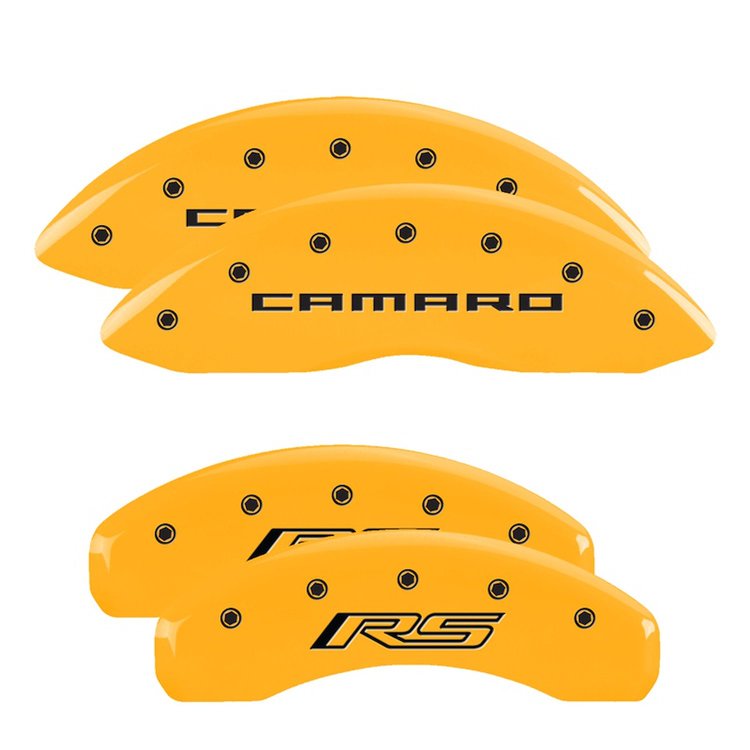 14033SCR5YL Front Disc Brake Caliper Covers for 2010-2015 Chevy Camaro [Yellow Finish w/ Black Camaro / RS (Gen 5/6)]