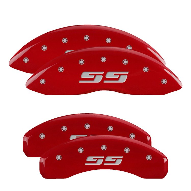 14034SSS3RD Front & Rear Disc Brake Caliper Covers Fits Select Chevy Astro/Chevy Silverado 1500 [Red w/Silver SS (Silverado)]