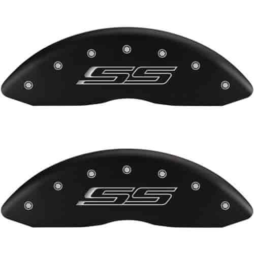 2010 CHEVROLET CAMARO SS - SET OF 4 CALIPER COVERS SS/SS GEN 5 MATTE BLACK POWDER COAT FINISH SILVER CHARACTERS. 18 WHEEL MIN